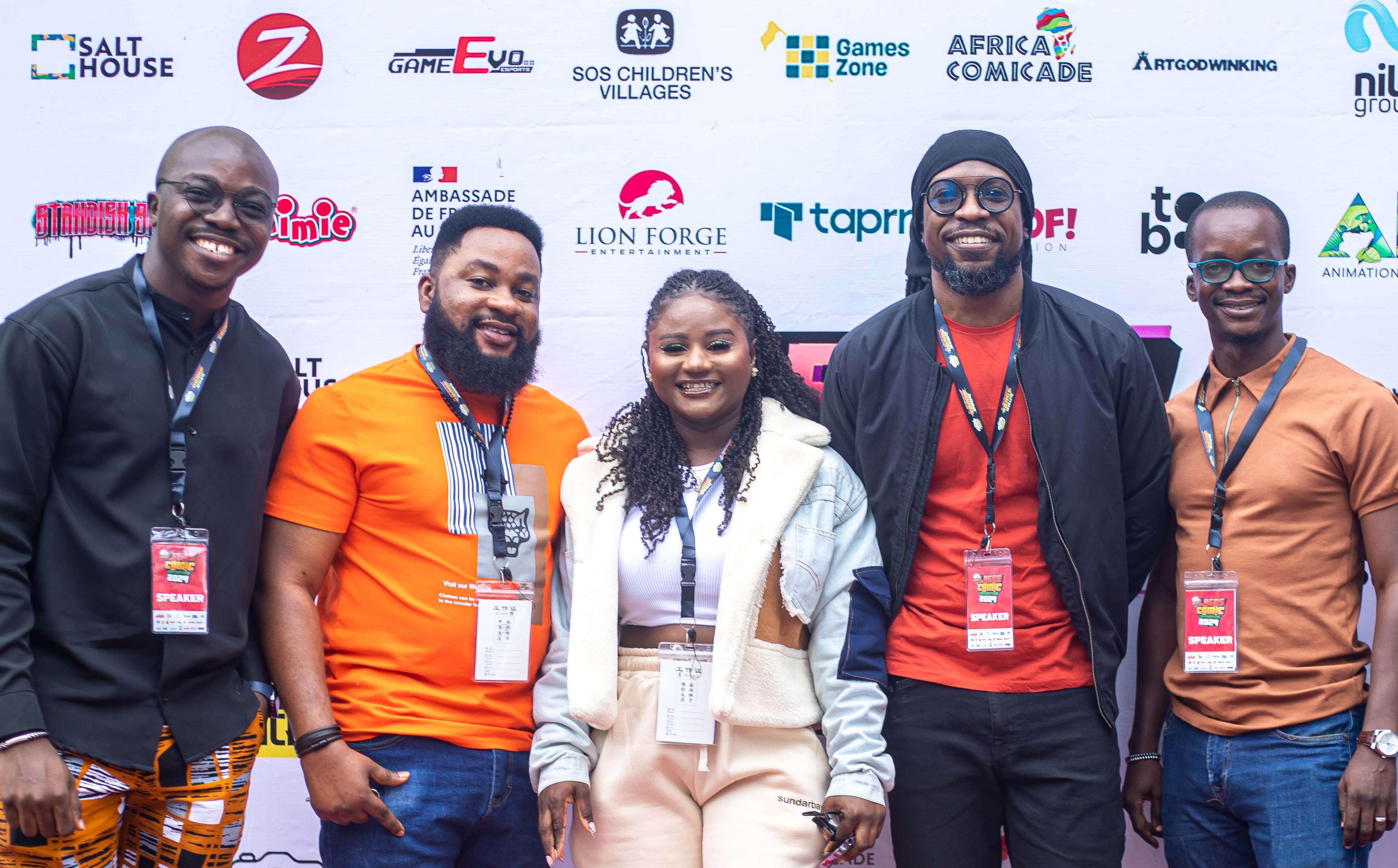 L-R: Toyin Ajetunmobi, Godwin Akpan, Serah Johnson, Victor Sanchez Aghahowa,  Akinboye Olasunkanmi,at the Lagos Comic Convention held in Lagos on Saturday. [Showmax]